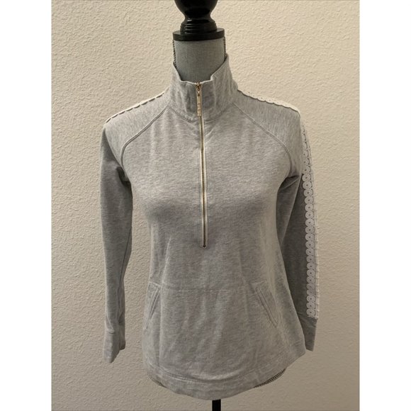 Lilly Pulitzer Gray Skipper Popover Jacket Peek-A-Boo Lace Sleeves XS Excellent - Picture 2 of 11